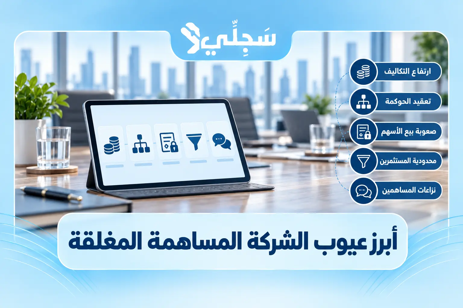 ملخص بصري لأبرز خمسة عيوب في الشركة المساهمة المغلقة